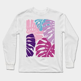 Abstract Colorful Monstera Leaves Long Sleeve T-Shirt